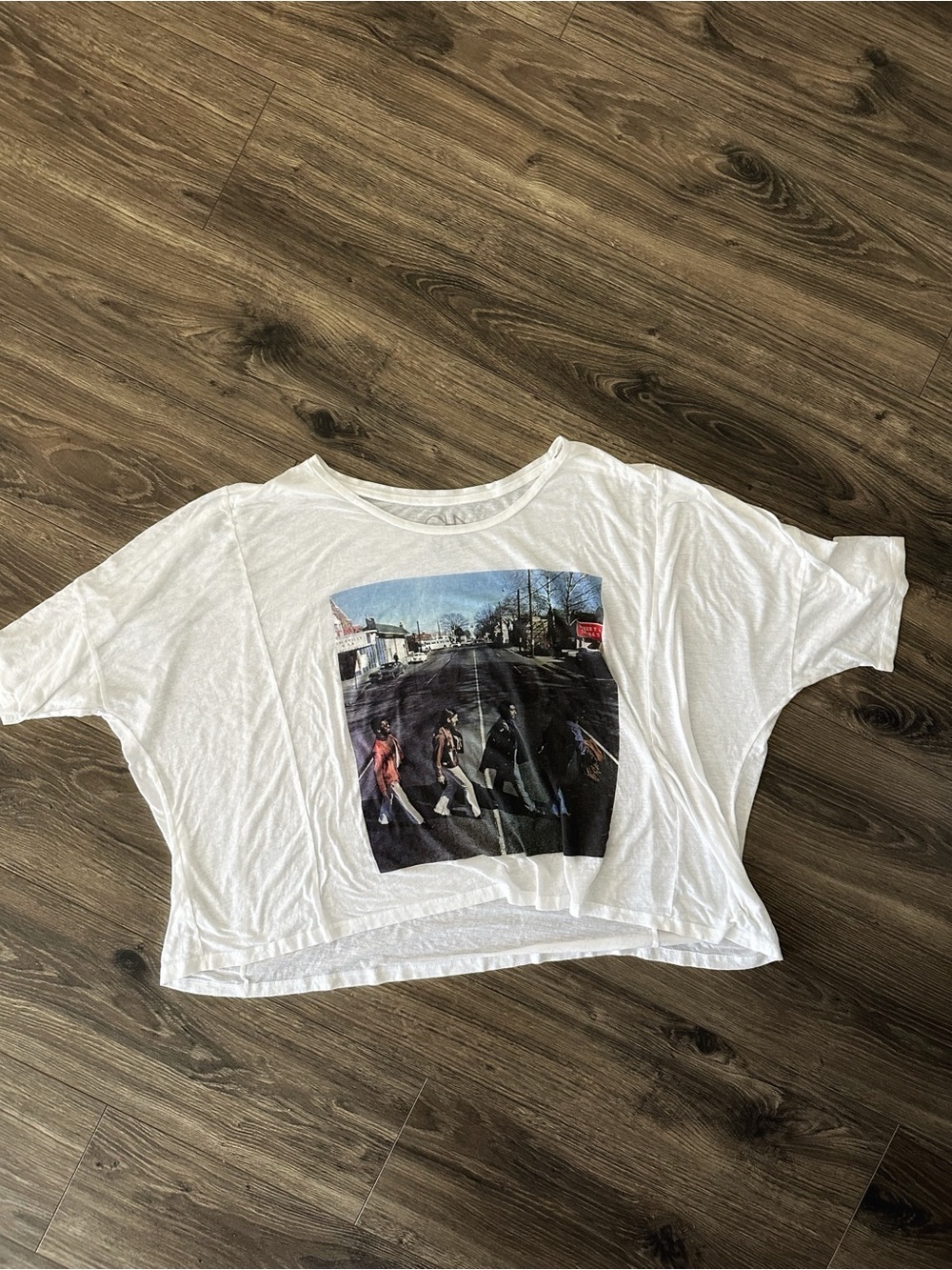 Chaser White Cropped Graphic Tee with Beatles Photo